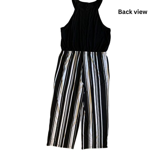 Halter Top Jumpsuit XL Christmas Outfit Wide Leg Romper  Black and White Stripes - Picture 4 of 10